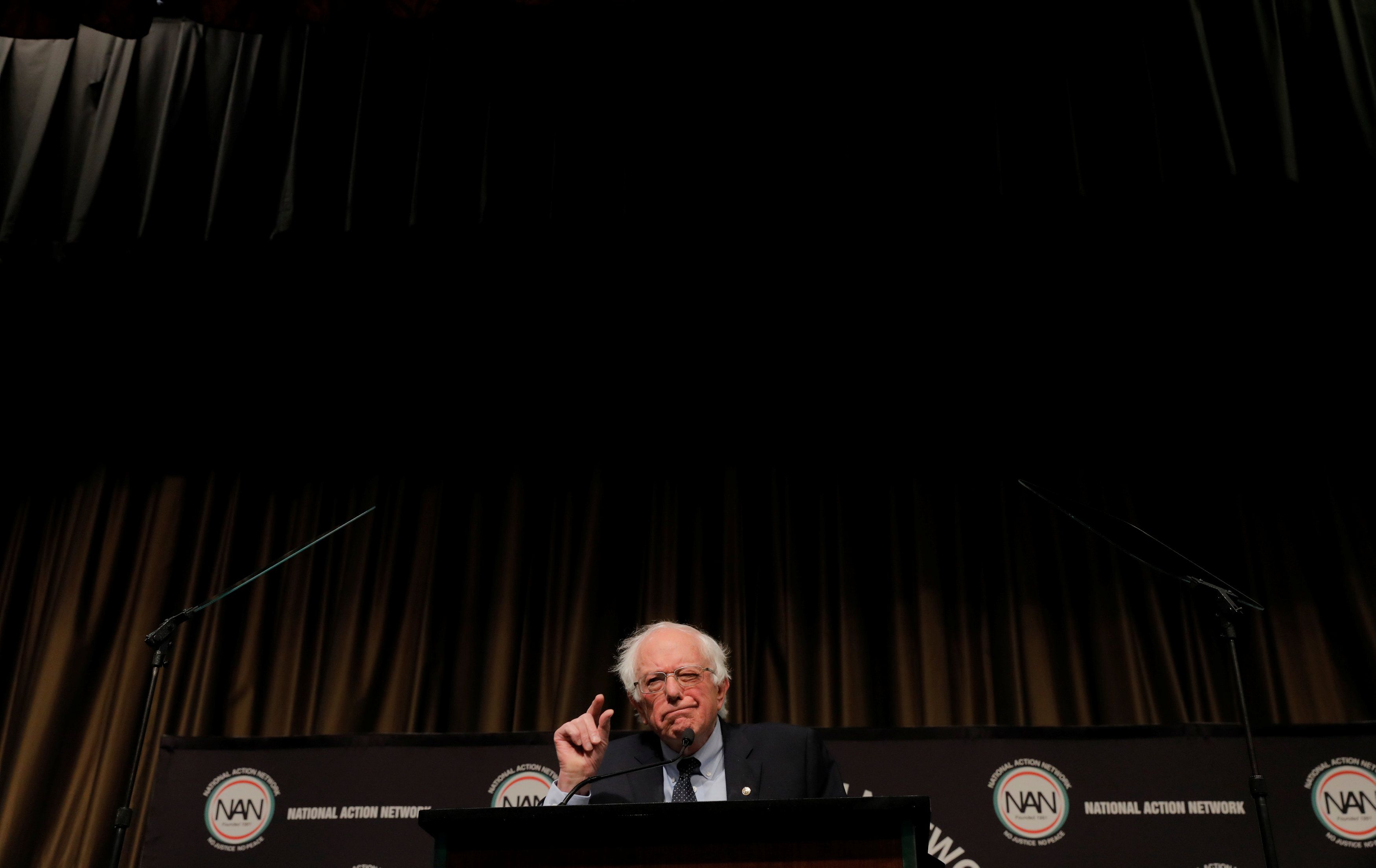 U.S. 2020 Democratic presidential candidate and U.S. Senator Bernie Sanders (I-VT), speaks at the 2019 National Action Network National Convention in New York, U.S., April 5, 2019. REUTERS/Lucas Jackson