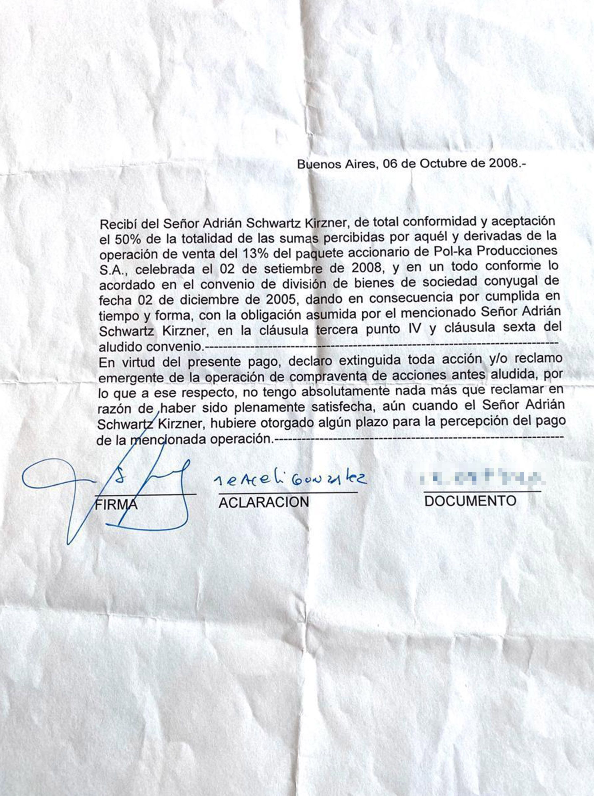 El documento que compartió Adrián Suar sobre la división de bienes con Araceli González