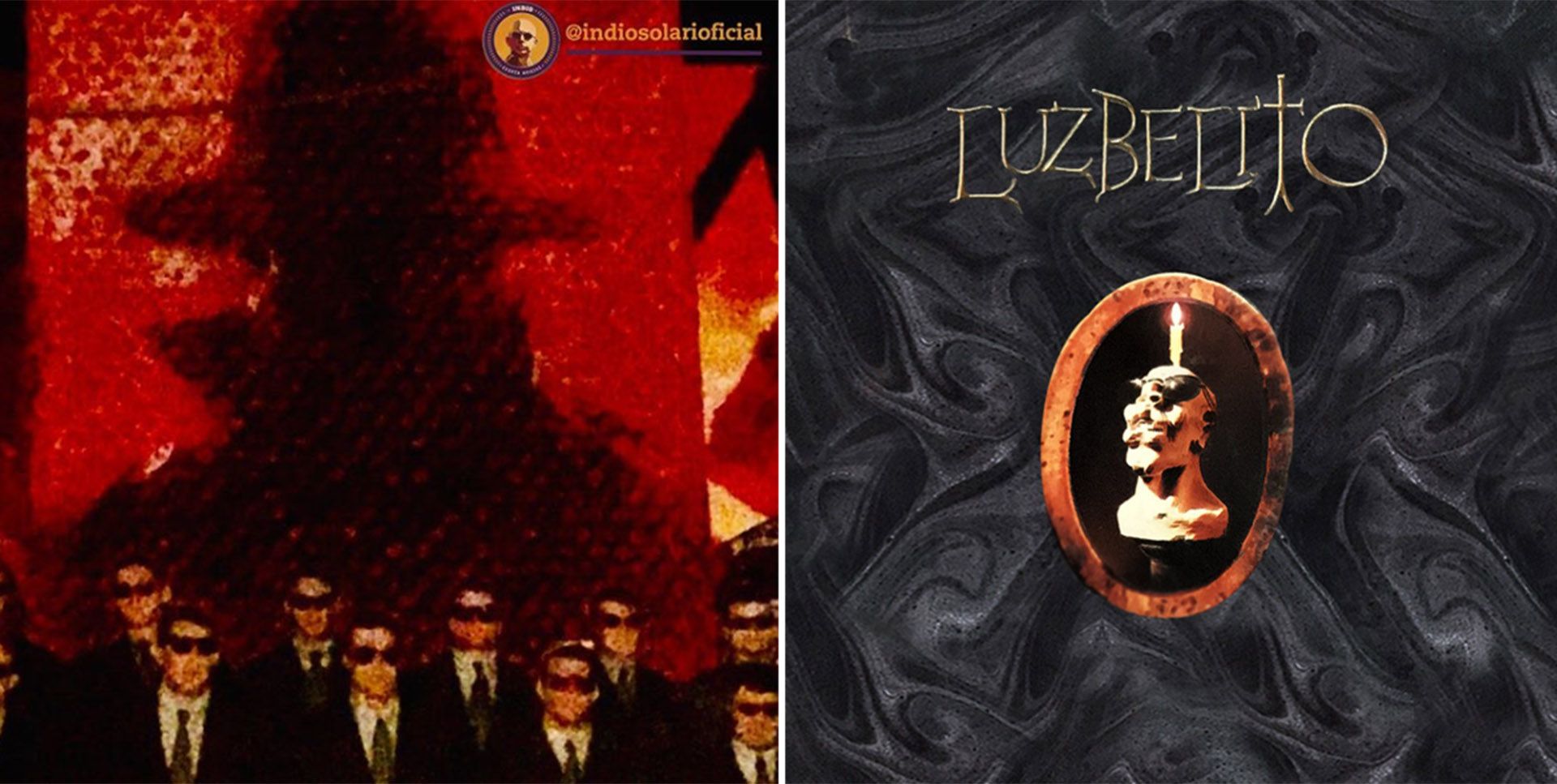 A la izquierda, la propuesta del Indio para el disco "Luzbelito"; a la derecha, la portada original del disco, por Rocambole