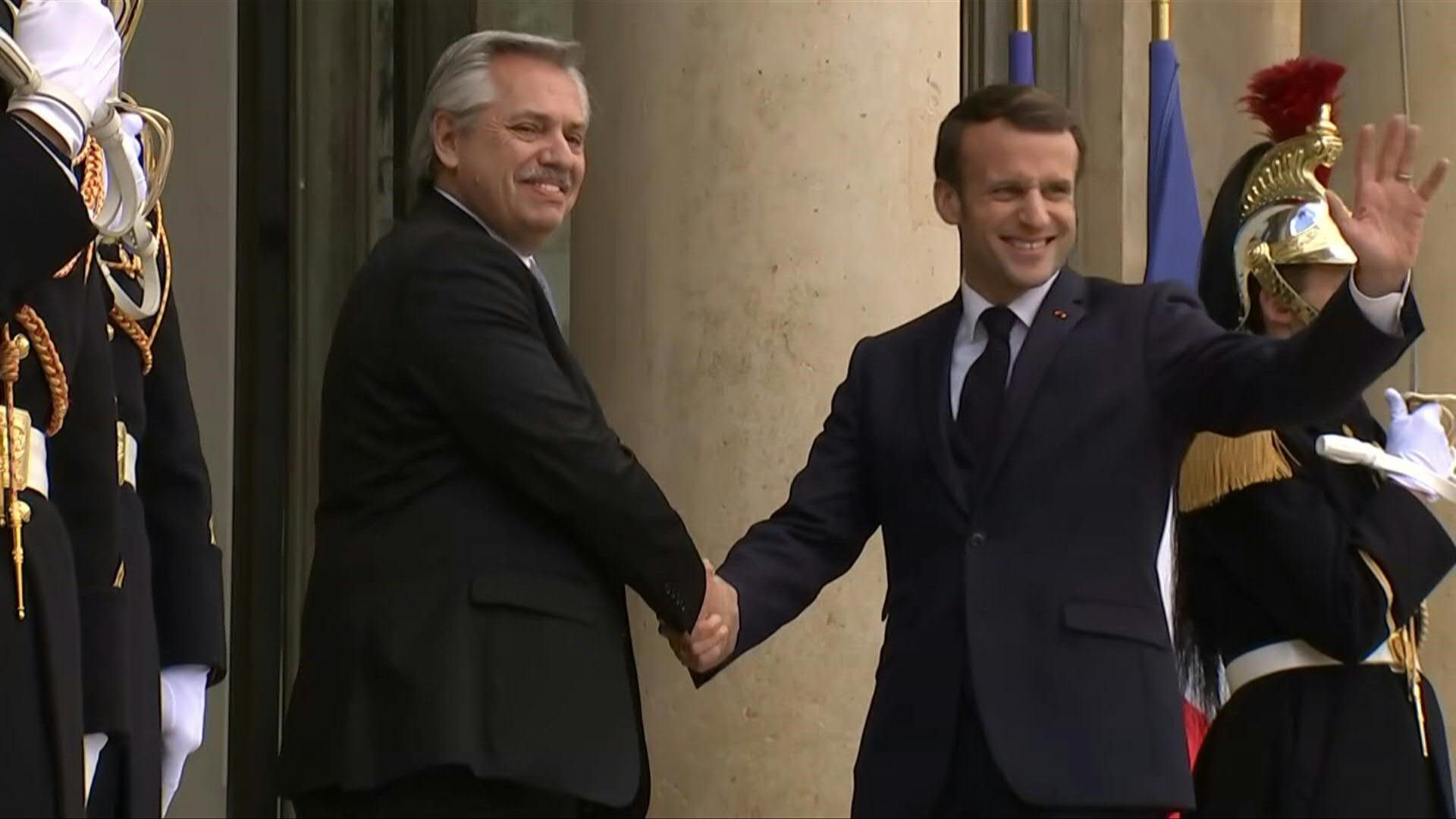 Alberto Fernández y Emmanuel Macron durante su encuentro en París
