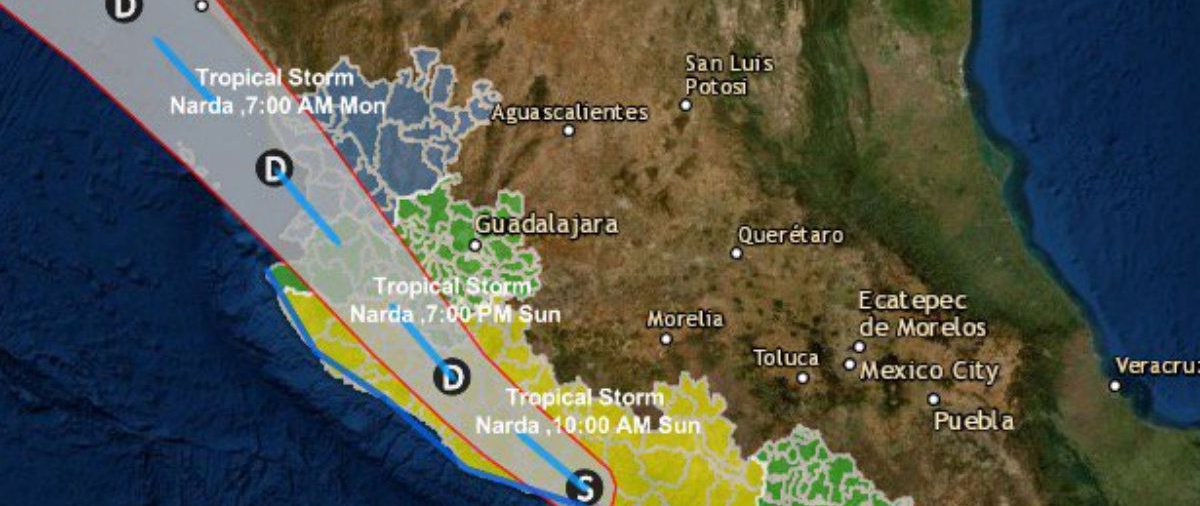 “Narda”: activaron alerta amarilla en Guerrero, Michoacán, Jalisco y Colima por tormenta tropical