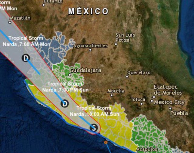 “Narda”: activaron alerta amarilla en Guerrero, Michoacán, Jalisco y Colima por tormenta tropical