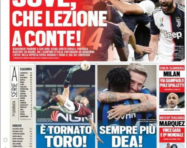 Tapa del diario Tuttosport, Italia, 7 de octubre de 2019