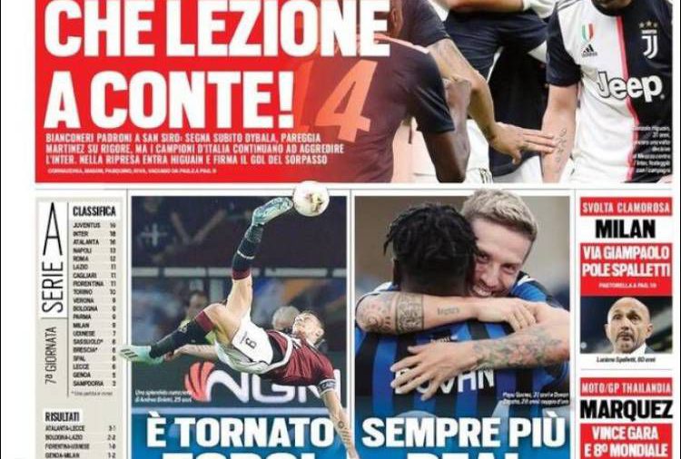 Tapa del diario Tuttosport, Italia, 7 de octubre de 2019