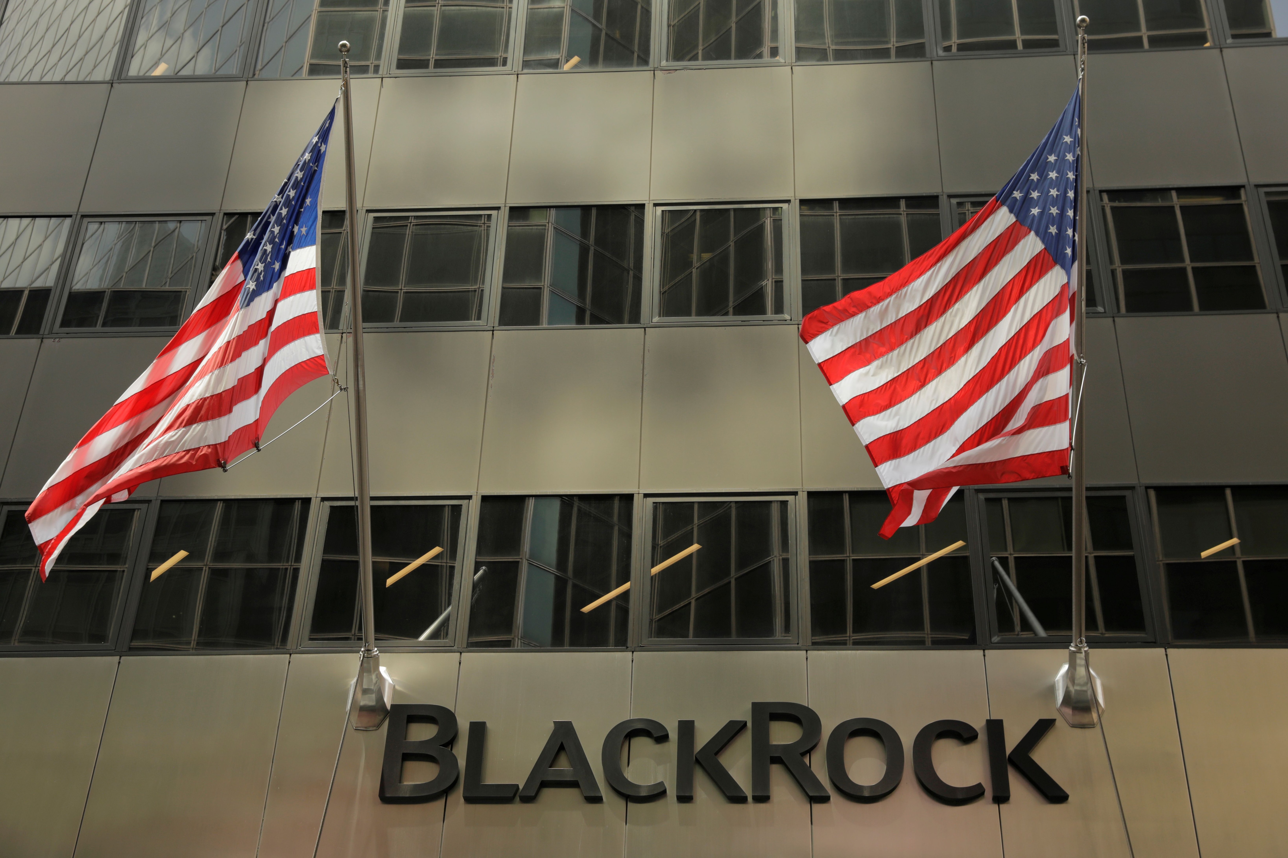 FILE PHOTO: A sign for BlackRock Inc hangs above their building in New York U.S., July 16, 2018/File Photo
