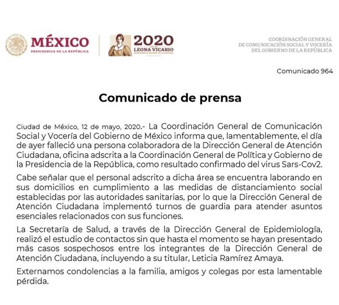 Comunicado de Prensa 964 del Gobierno federal, publicado este martes 12 de mayo (Foto: Gobierno de México)