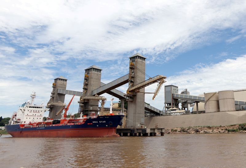 FOTO DE ARCHIVO: Los granos son cargados en barcos en un puerto en el Río Parana cerca de Rosario, Argentina, 31 de enero, 2017. REUTERS/Marcos Brindicci/Foto de archivo
