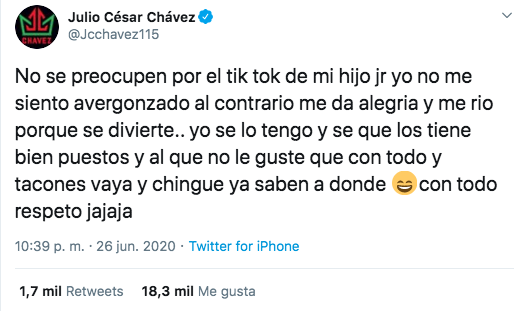 “No me siento avergonzado, al contrario, me da alegría”: Julio César Chávez defendió a su hijo por video de Tik Tok en tacones
