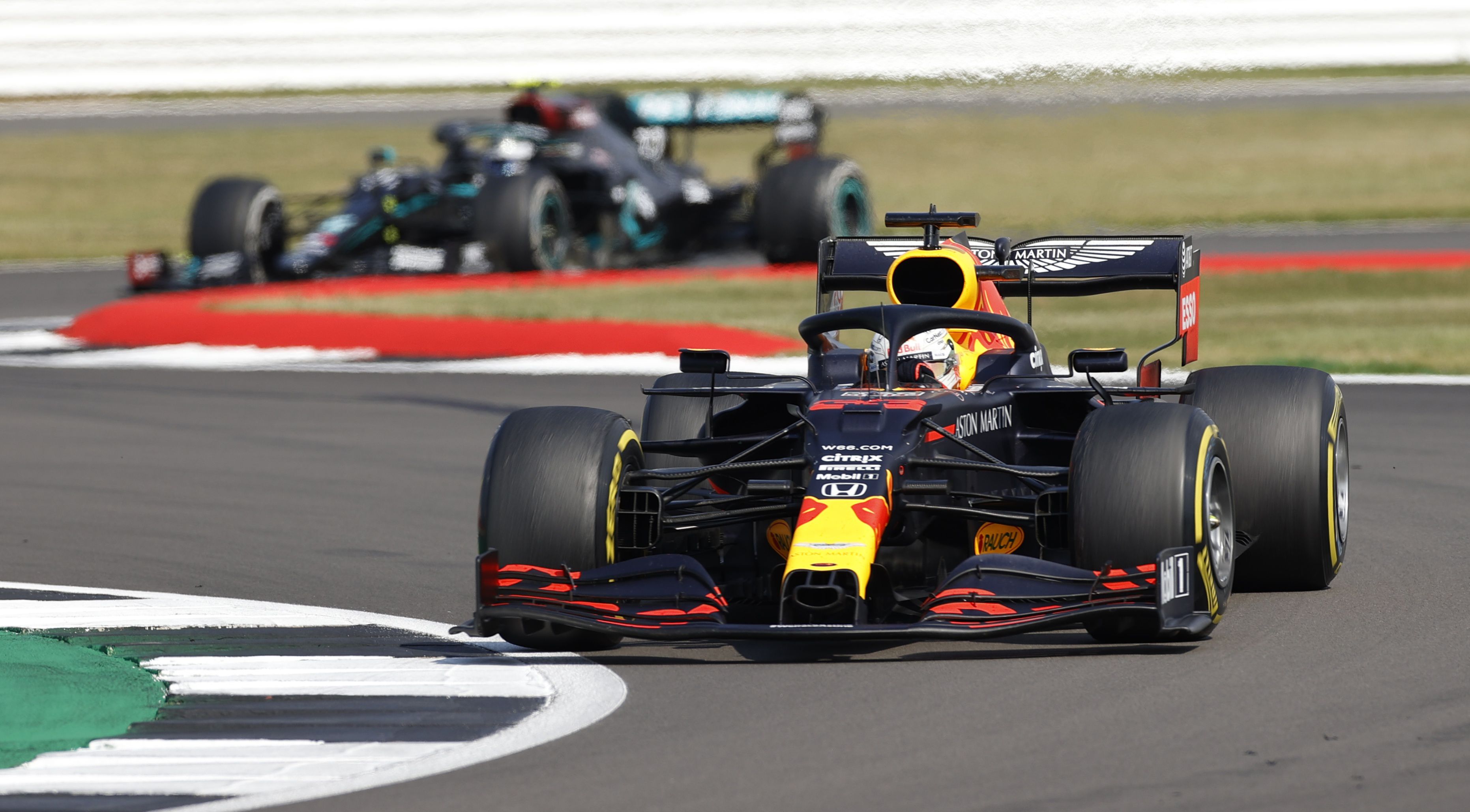 Formula One F1 - 70th Anniversary Grand Prix - Silverstone Circuit, Silverstone, Britain - August 9, 2020 Red Bull's Max Verstappen in action during the race Pool via REUTERS/Andrew Boyers