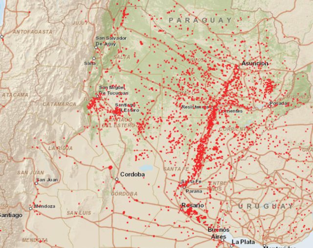 La increíble imagen satelital que muestra los focos de incendio en gran parte de la Argentina