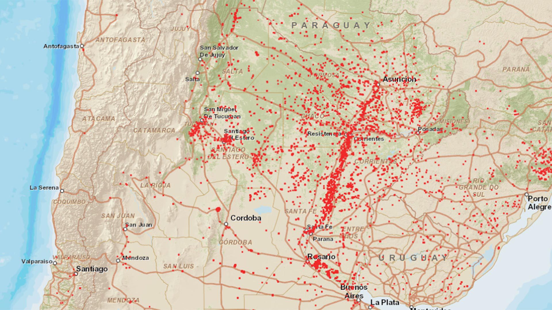 mapa satelital incendios argentina