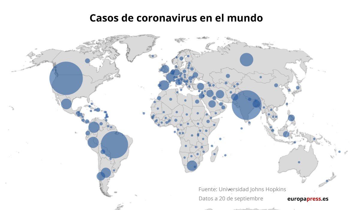 21/09/2020 Mapa de casos de coronavirus en el mundo POLITICA EUROPA ESPAÑA SALUD EPDATA 