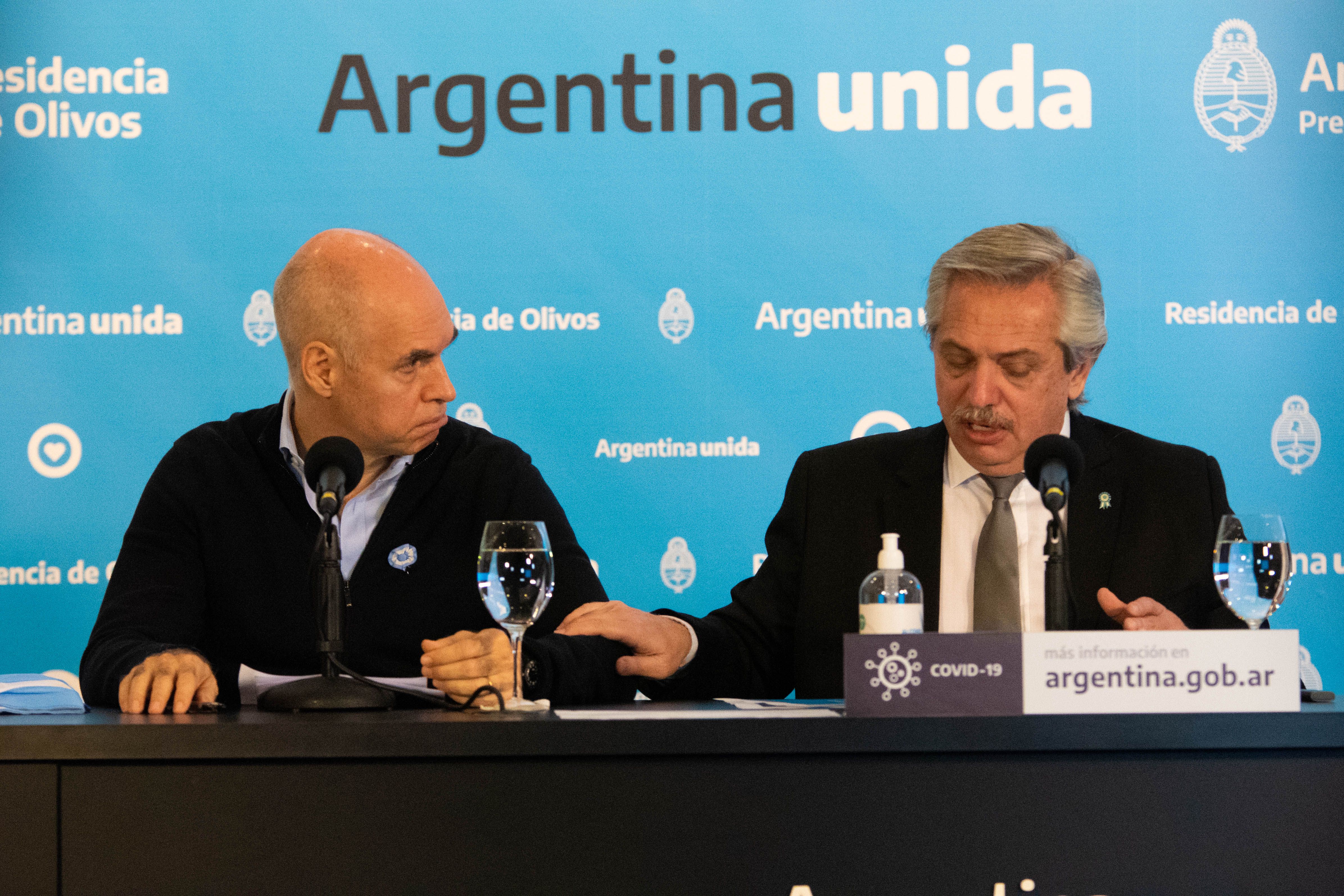 Conferencia prensa Alberto Fernandez - Axel Kicilof - Horacio Larreta - COVID 19 - Coronavirus - Cuarentena Obligatoria - Olivos - Buenos Aires, Argentina