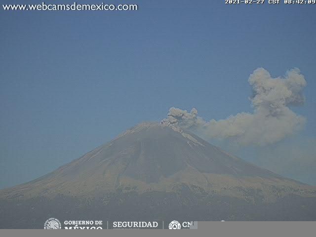 Estado del volcán Popocatépetl - registró 197 exhalaciones hoy 27 de febrero