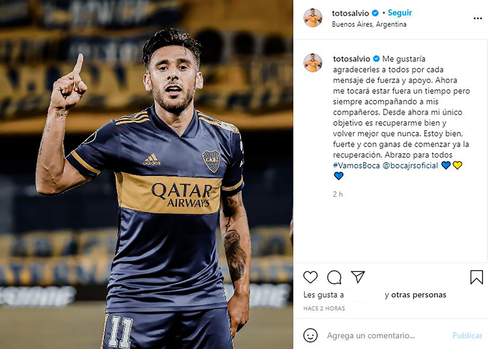 El mensaje de Toto Salvio tras su lesión en Boca