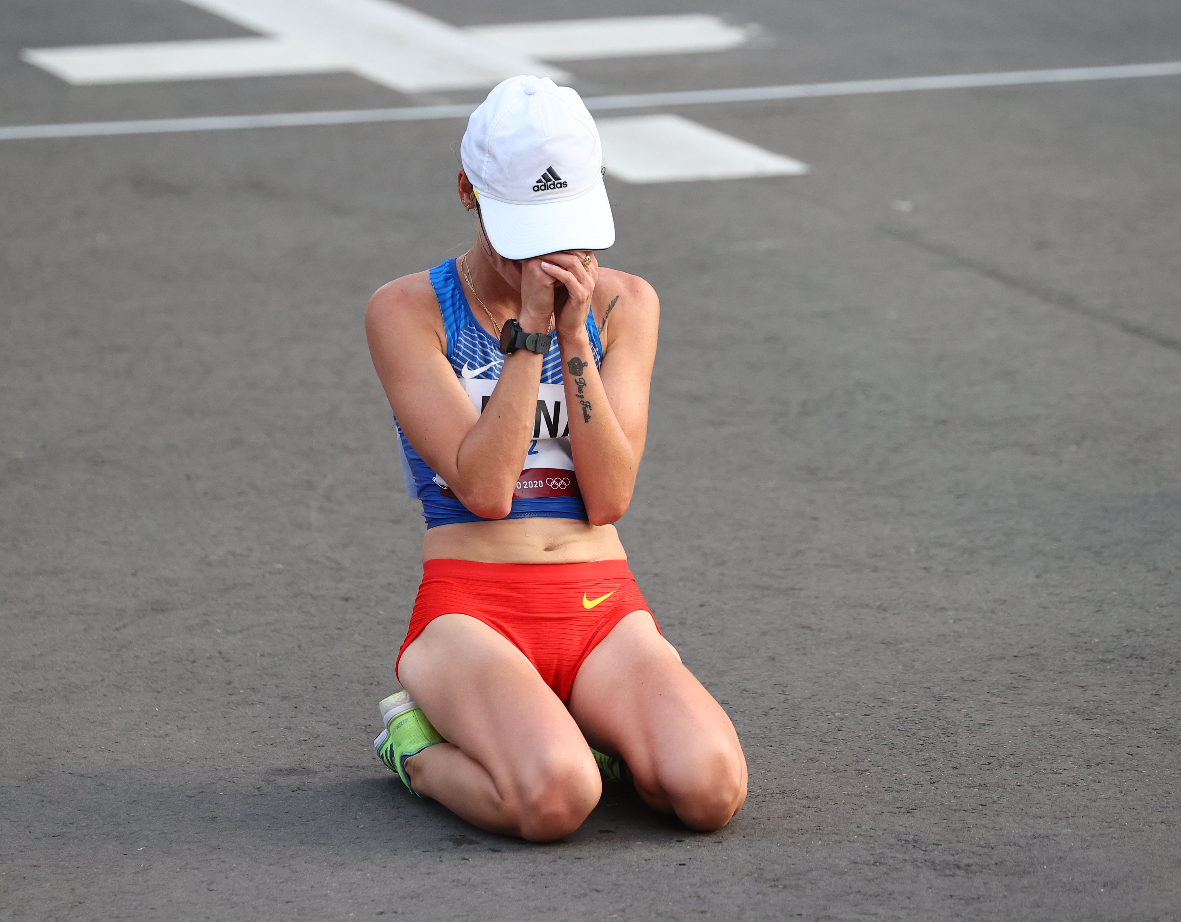 Tokyo 2020 Olympics - Athletics - Women's 20km Walk - Sapporo Odori Park, Sapporo, Japan - August 6, 2021. Sandra Arenas of Colombia reacts after winning silver REUTERS/Kim Hong-Ji