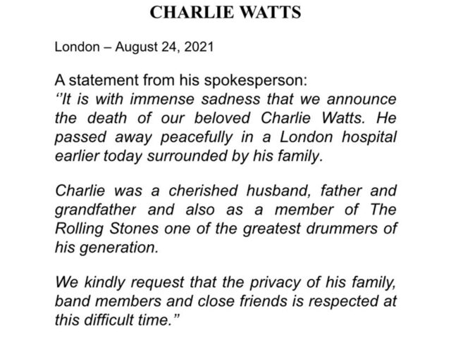 The Rolling Stones recordó a Charlie Watts con emotivo video