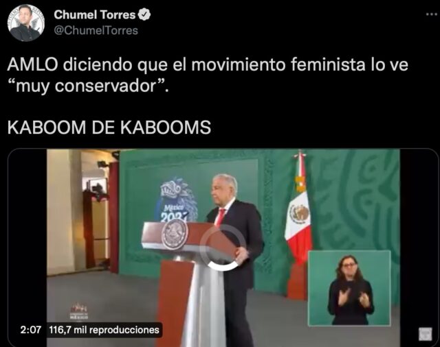 “Ideas de viejito”: Chumel Torres contra AMLO por declaraciones sobre feministas
