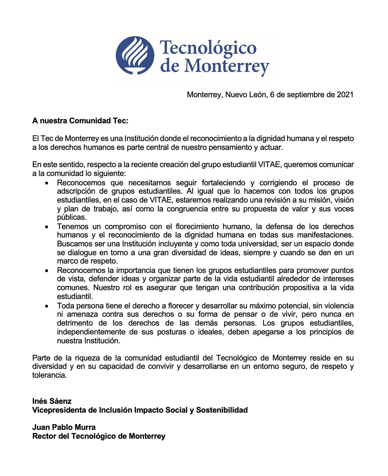 Carta Tec de Monterrey