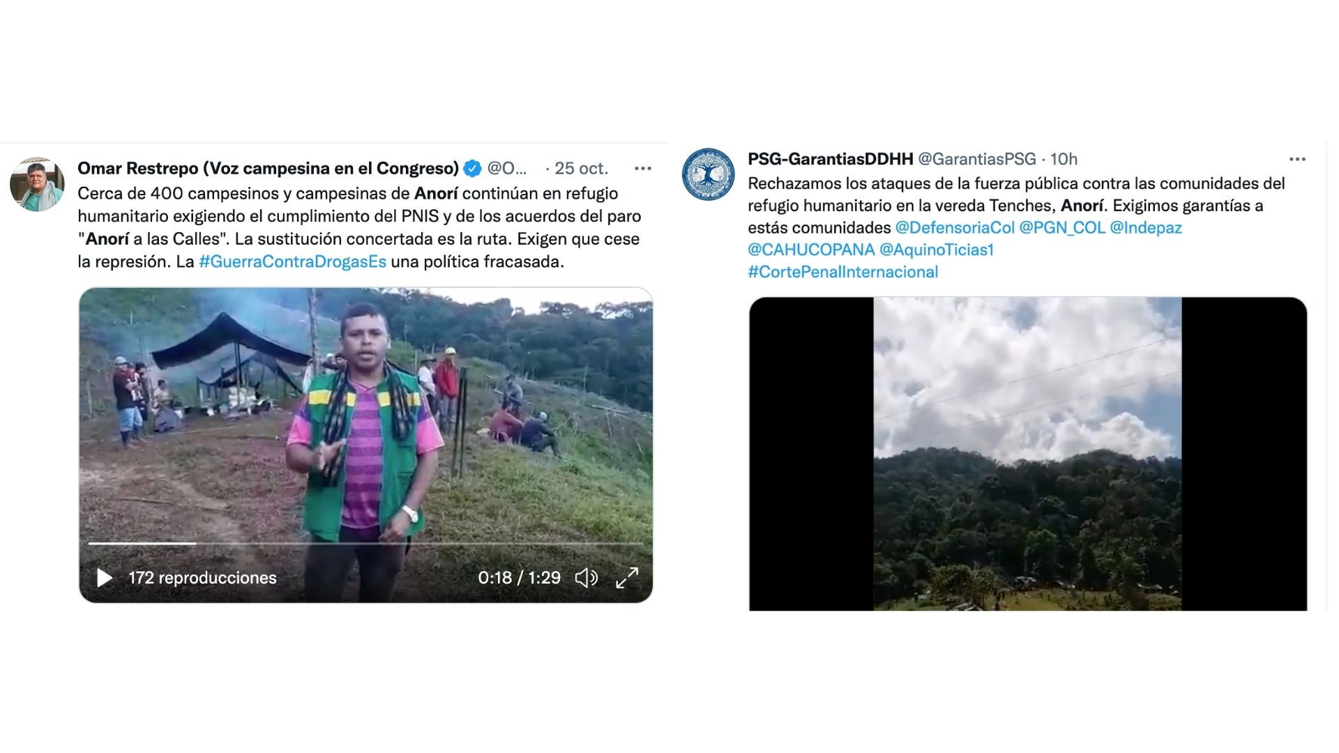 La Policía estaría intimidando a los campesinos de Anorí, Antioquia, con disparos al aire