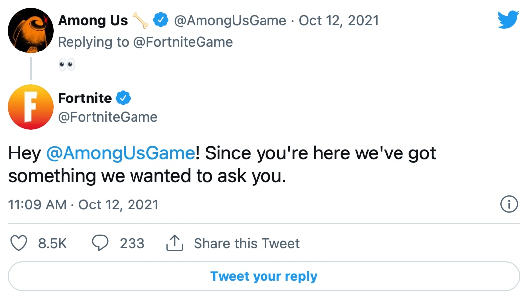 Fornite y Among Us. (twitter: ForniteGame / AmongUsGame)