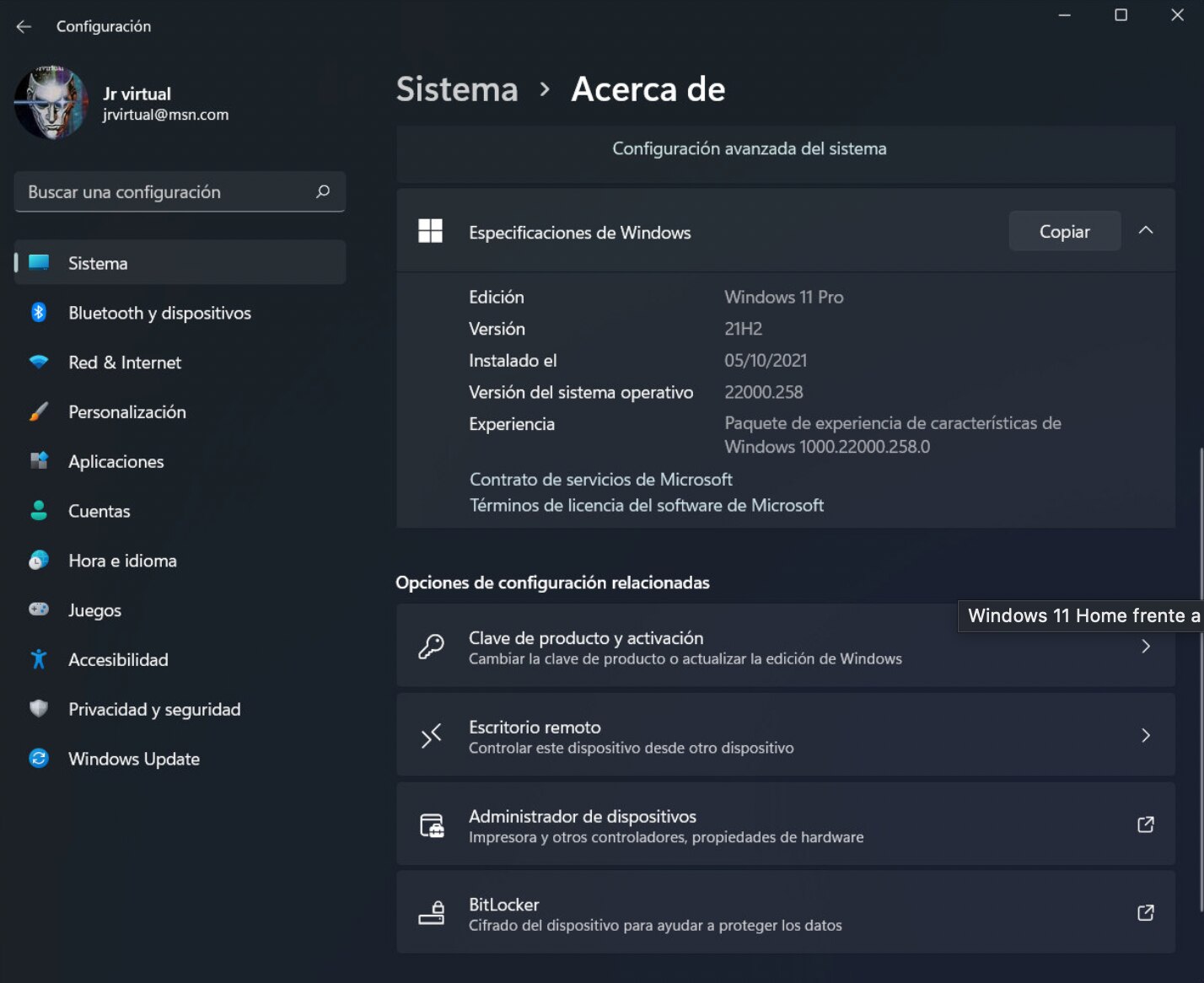 Configuración de Windows 11 Pro. (captura: MyComputer)