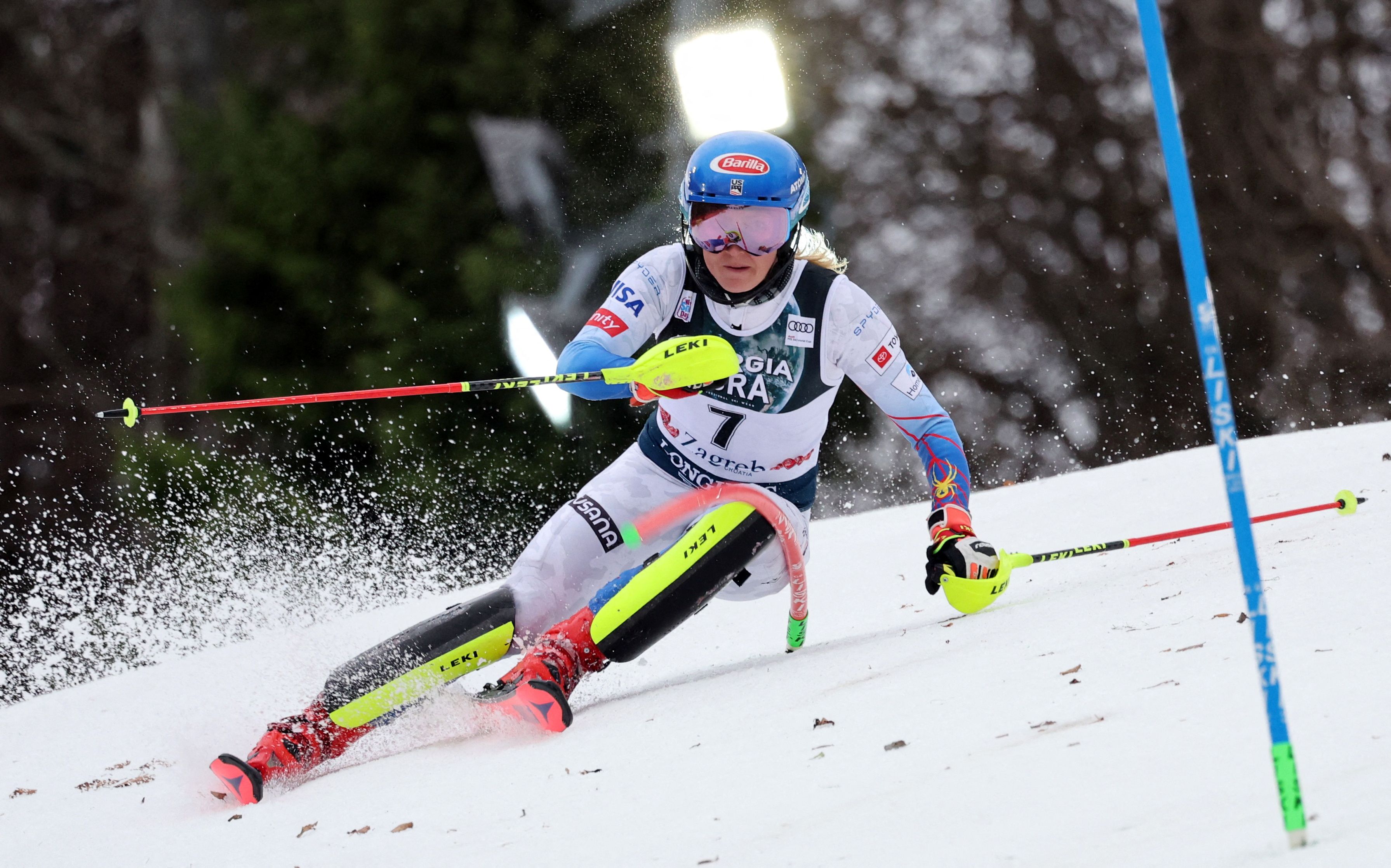 FILE PHOTO: Alpine Skiing - FIS Alpine Ski World Cup Slalom - Zagreb, Croatia - January 4, 2022 Mikaela Shiffrin of the U.S. in action during her first run REUTERS/Antonio Bronic/File Photo
