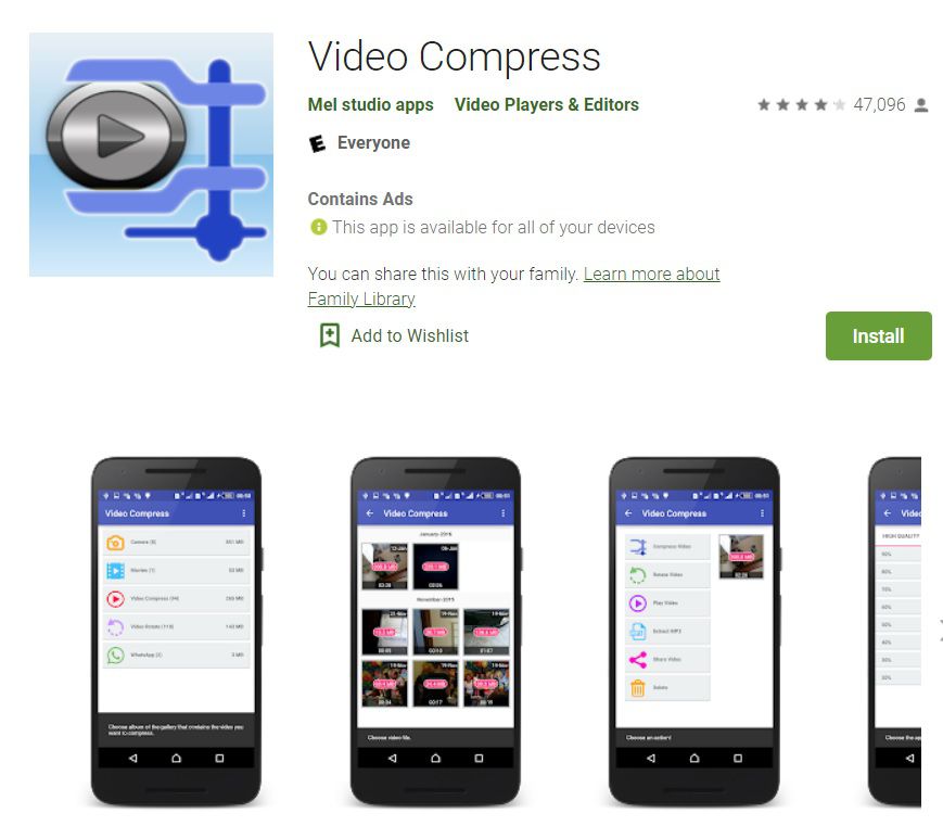 Video Compress es compatible con varios formatos de video
