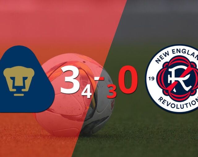 Pumas UNAM golea 3-0 a New England Revolution y Juan Dinenno firma doblete