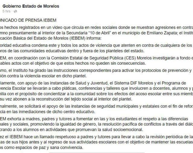 Estudiante de secundaria en Morelos amenazó a uno de sus compañeros con un machete