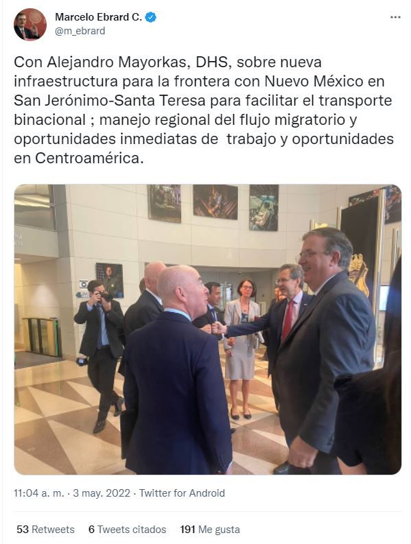 El secretario de Relaciones Exteriores, Marcelo Ebrard, sostuvo una reunión de trabajo con Alejandro Mayorkas, en Washington