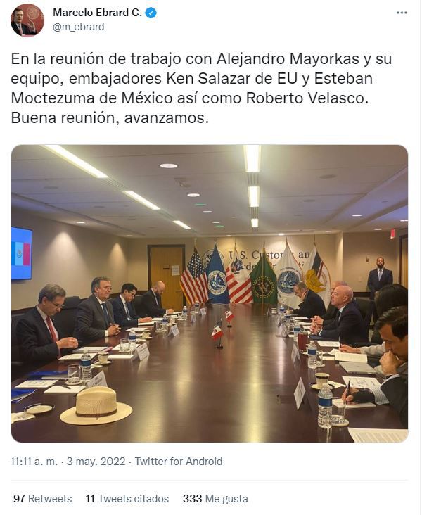 Marcelo Ebrard sostuvo una reunión de trabajo con Alejandro Mayorkas, secretario de Seguridad Nacional de Estados Unidos