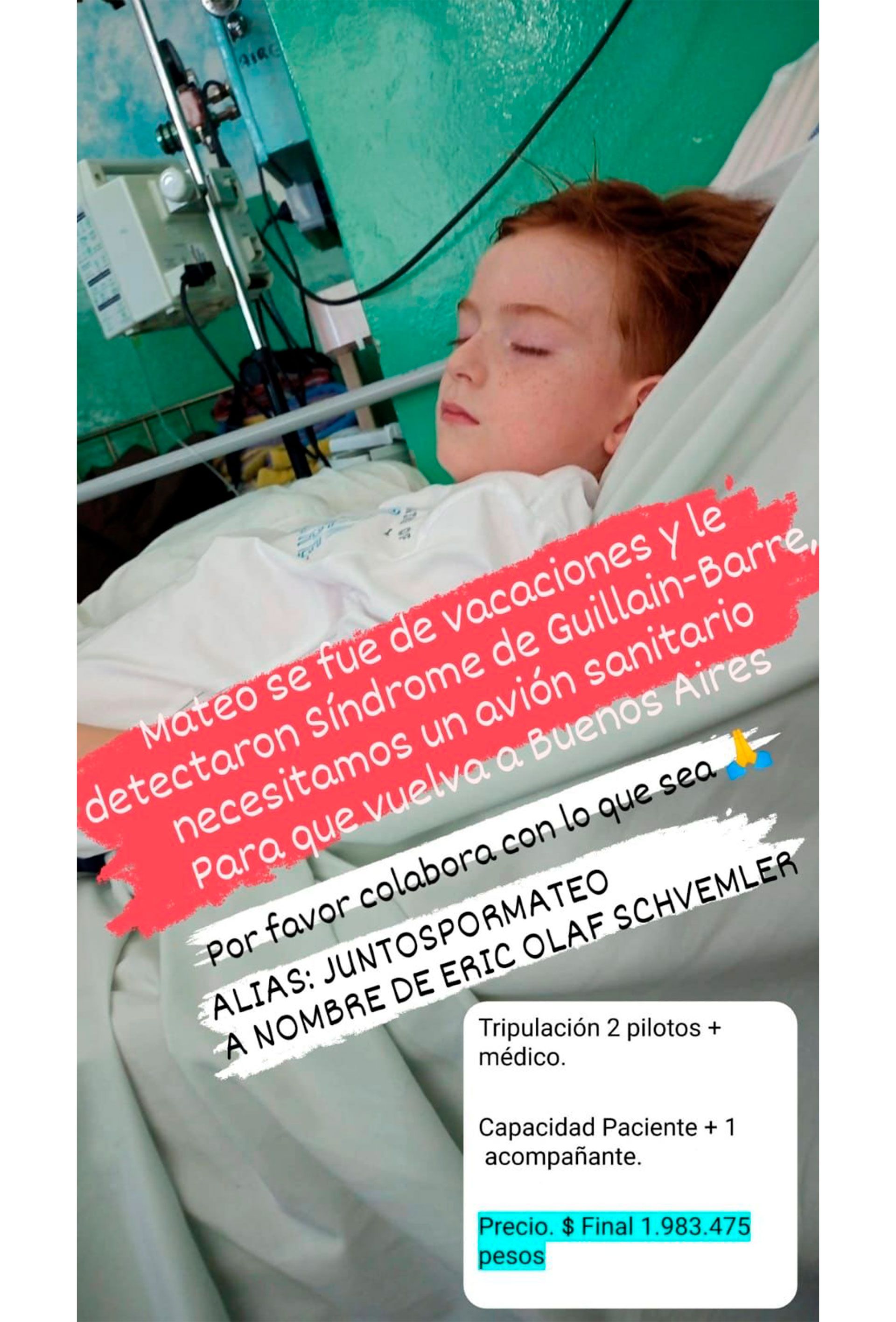 #JuntosPorMateo, la campaña para conseguir traslado sanitario de un niño con Síndrome de Guillain-Barre
