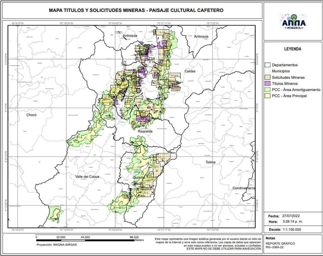 Mapa títulos y solicitudes mineras paisaje cultural cafetero