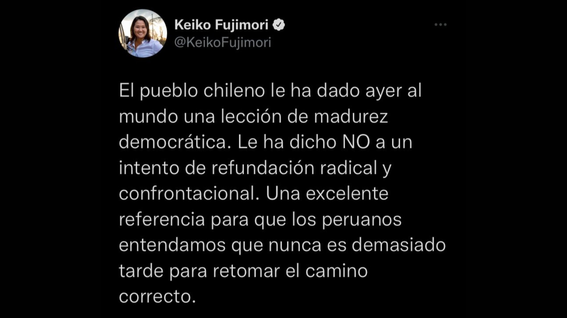 La lideresa de Fuerza Popular se refirió al Plebiscito en Chile