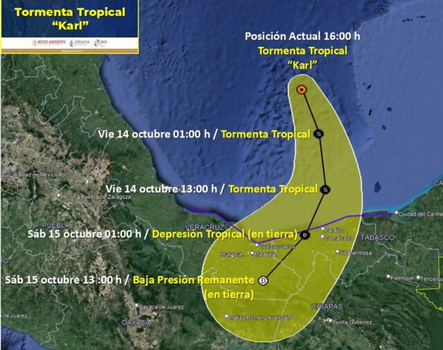 Tabasco en alerta amarilla ante la cercanía de la tormenta tropical “karl”: sigue al minuto a minuto