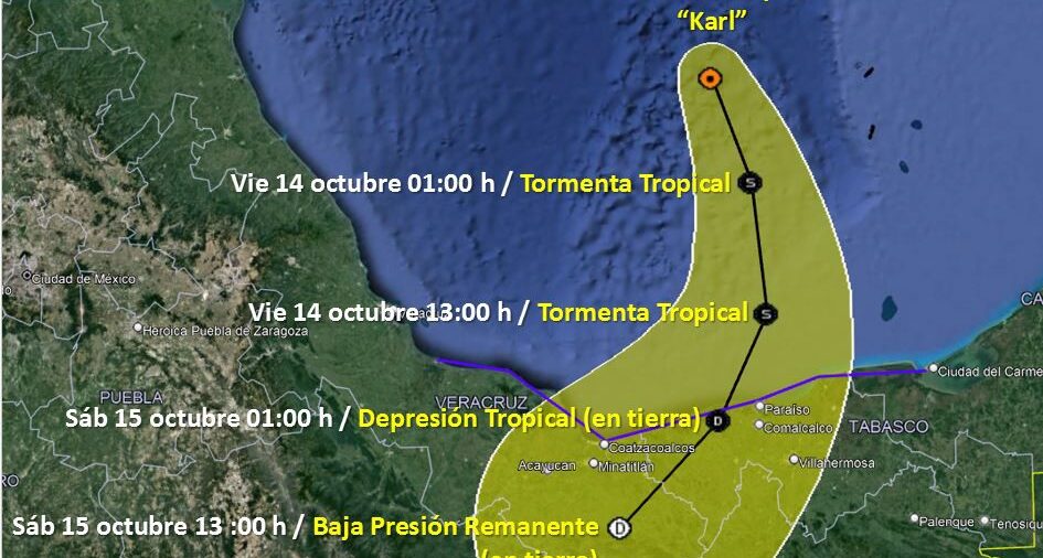 Tabasco en alerta amarilla ante la cercanía de la tormenta tropical “karl”: sigue al minuto a minuto