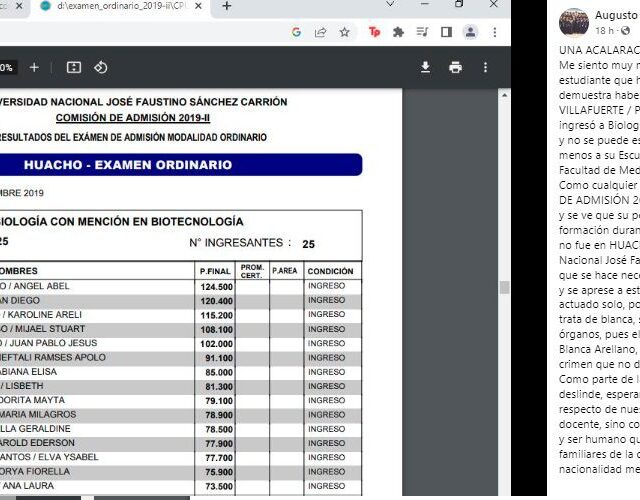 Acusado de feminicidio de turista mexicana publicó videos de órganos y habló su profesor en universidad de Huacho