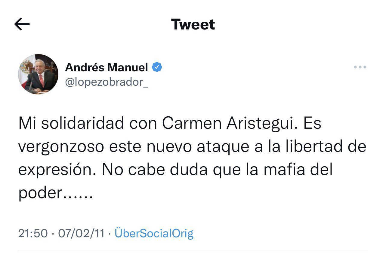 AMLO apoyó a Carmen Aristegui en los pasado sexenios