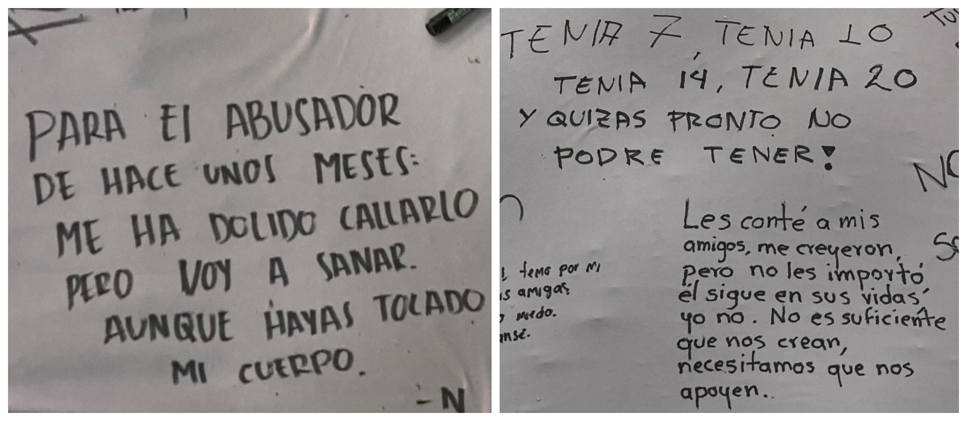 Testimonios de mujeres víctimas de violencia sexual el 25N. (Twitter, @SomosJacarandas)