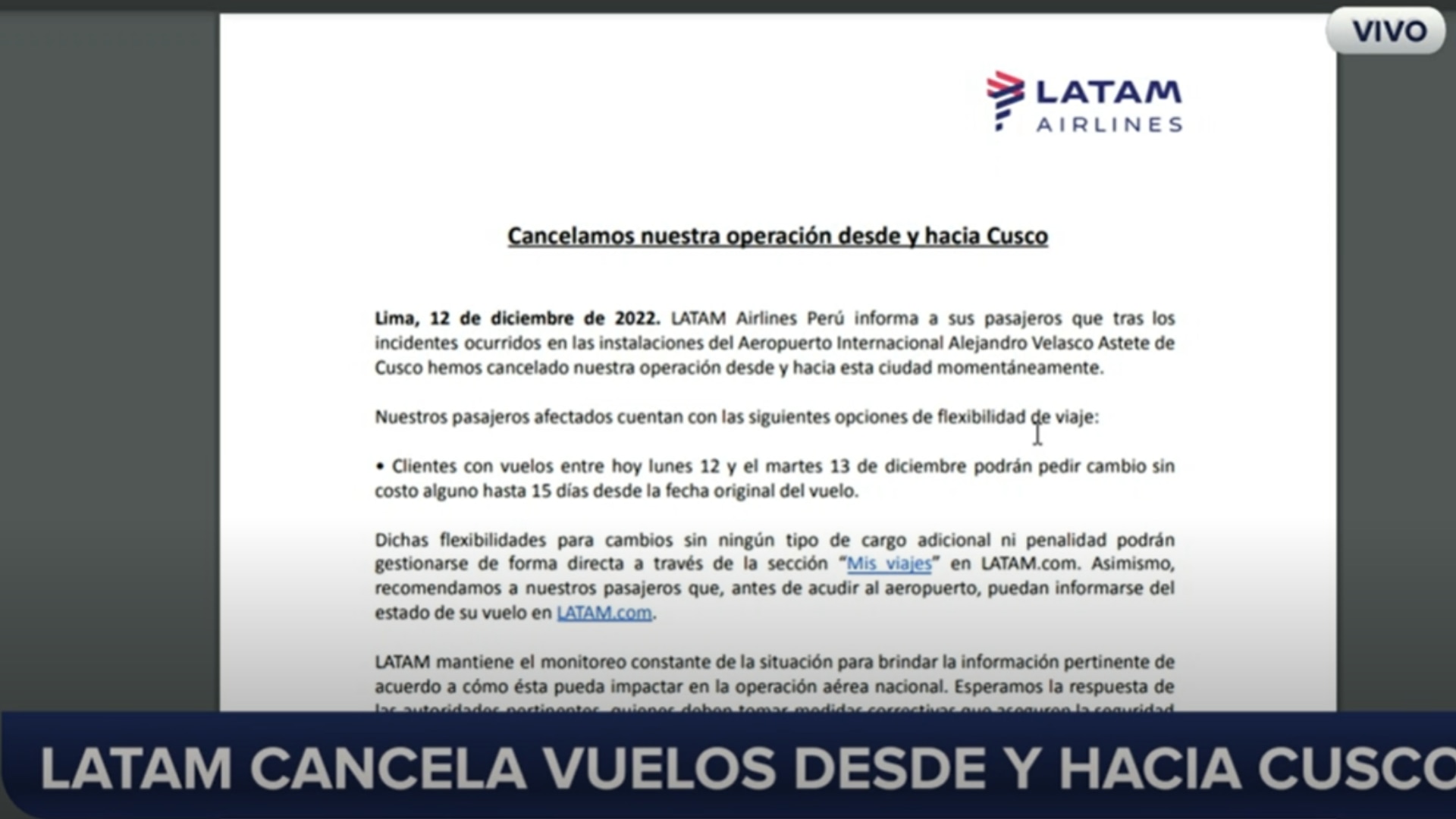 Latam cancela vuelos