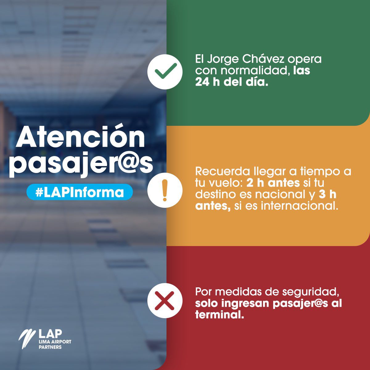 Aeropuerto Jorge Chávez opera con normalidad