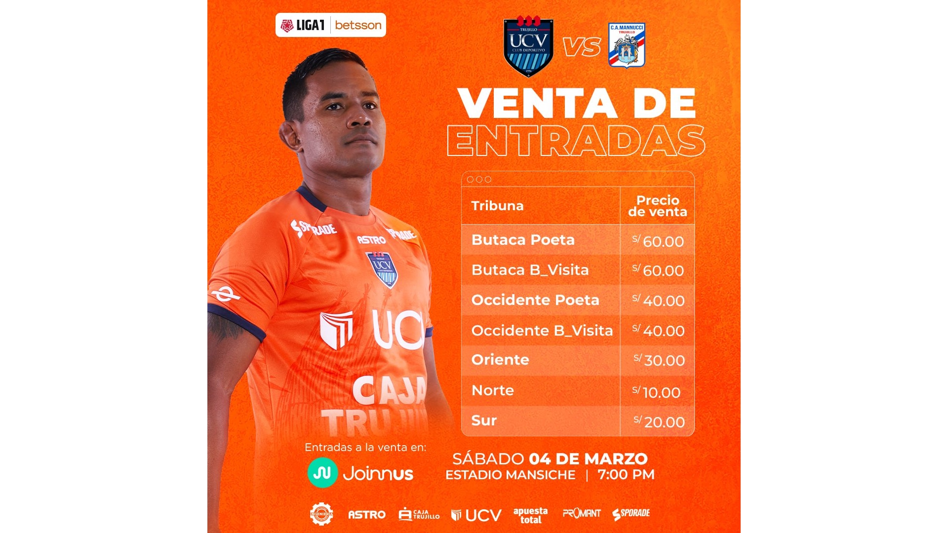 Entradas para el partido entre César Vallejo y Carlos A. Mannucci.