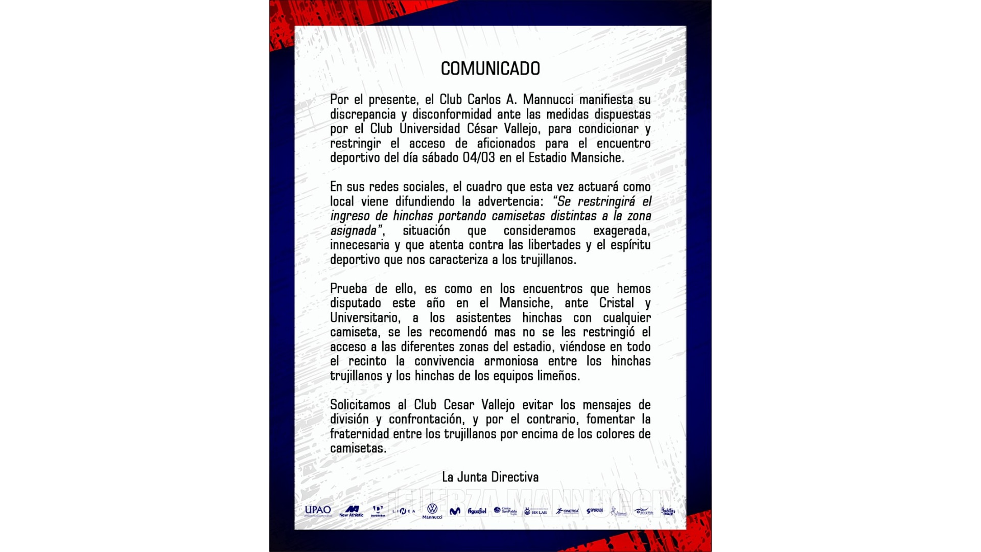 Comunicado de Carlos A. Mannucci.