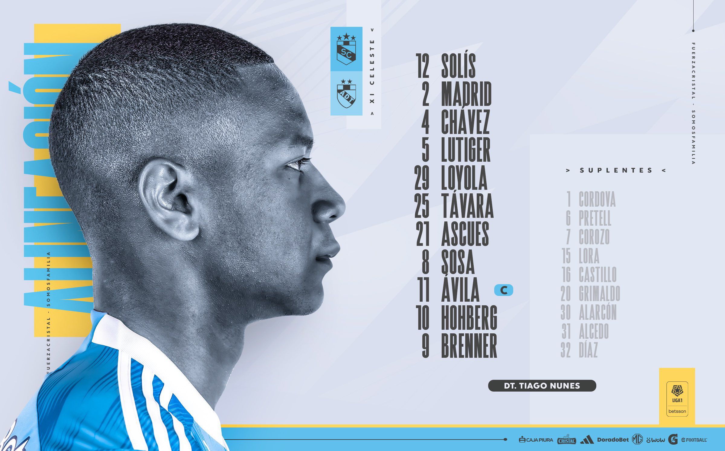 Sporting Cristal vs ADT: alineación 'celeste' del partido por la Liga 1
