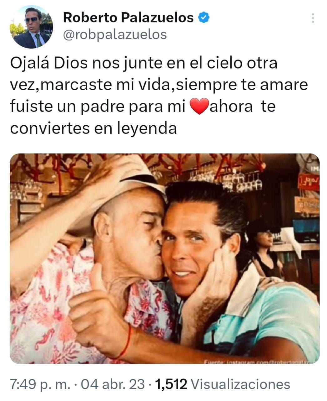 Roberto Palazuelos siempre quiso a Andrés García como un padre (foto:twitter/@robpalazuelos)