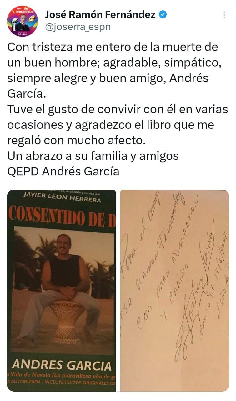 José Ramón Fernández se despidió de Andrés García (foto:twitter/joserra_espn)