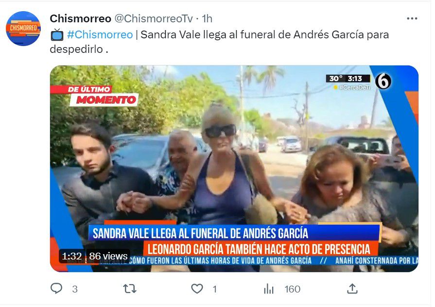 Sandra Vale en el funeral de Andrés García (foto:twitter/chismorreotv)