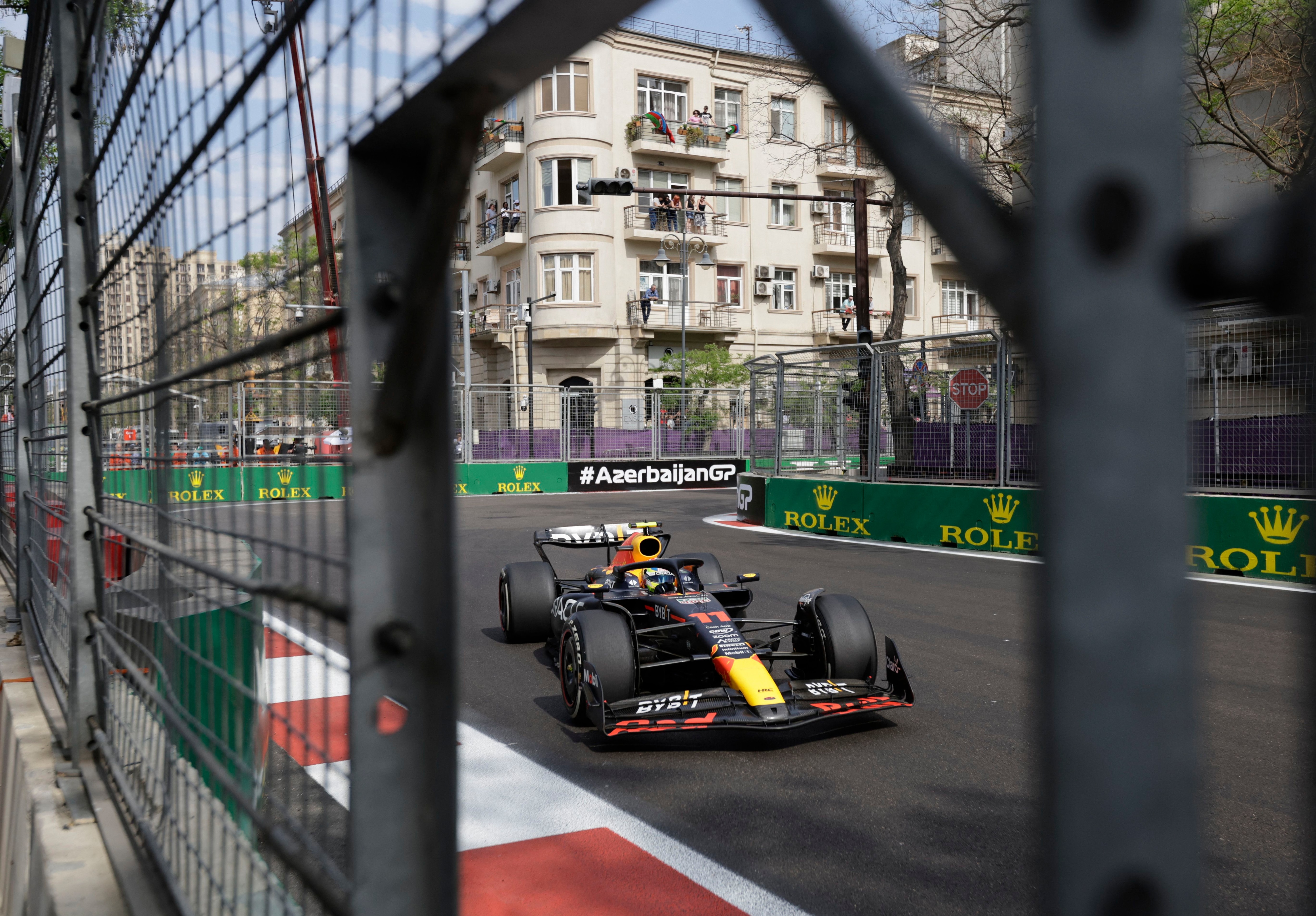 Formula One F1 - Azerbaijan Grand Prix - Baku City Circuit, Baku, Azerbaijan - April 30, 2023 Red Bull's Sergio Perez in action during the race REUTERS/Leonhard Foeger
