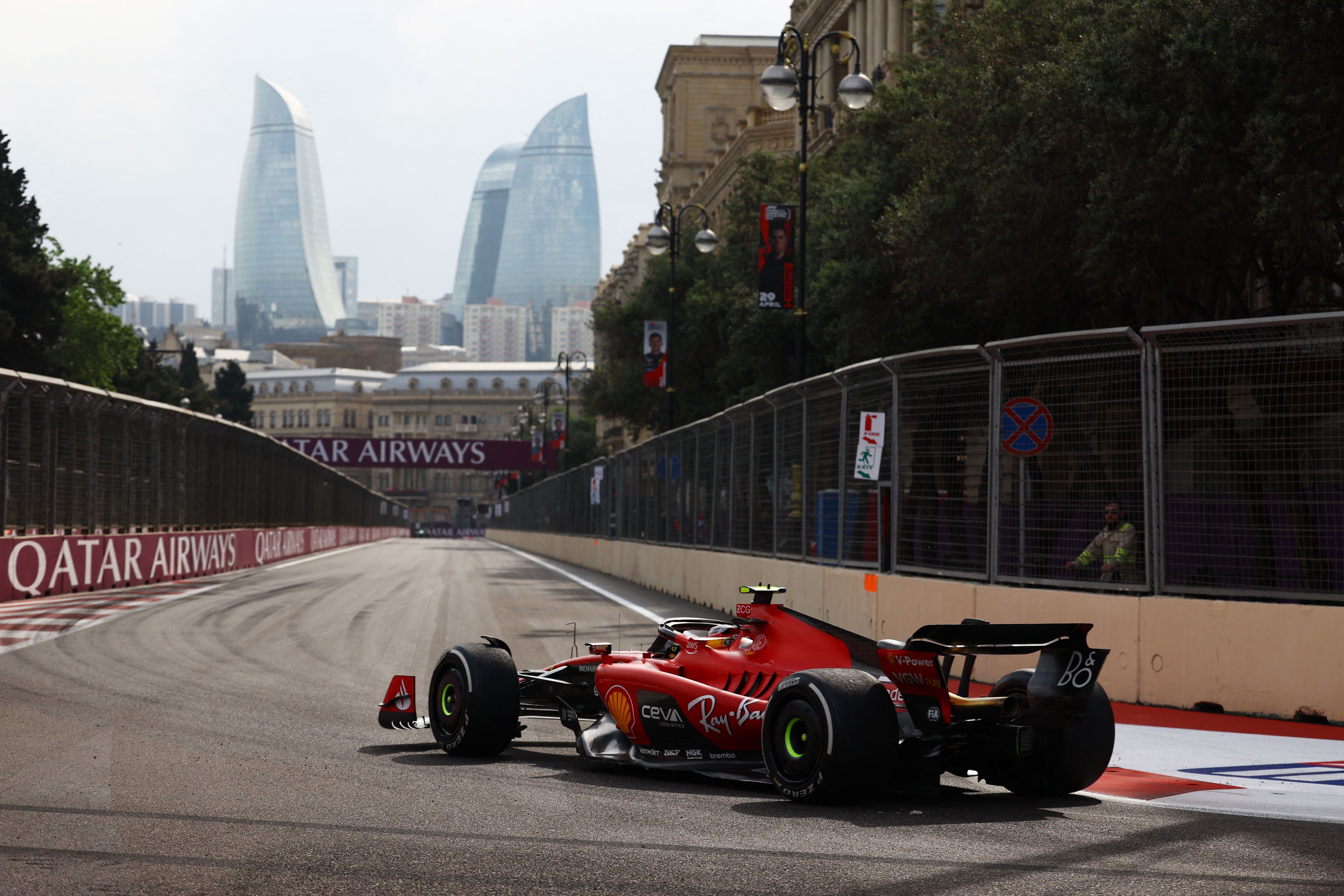 Formula One F1 - Azerbaijan Grand Prix - Baku City Circuit, Baku, Azerbaijan - April 30, 2023 Ferrari's Carlos Sainz Jr. in action during the race REUTERS/Lisi Niesner